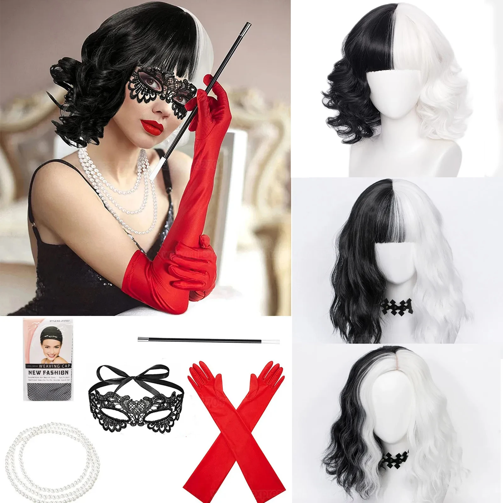 Cosplay Anime White Hair - Perruque de cosplay Cruella de Vil,