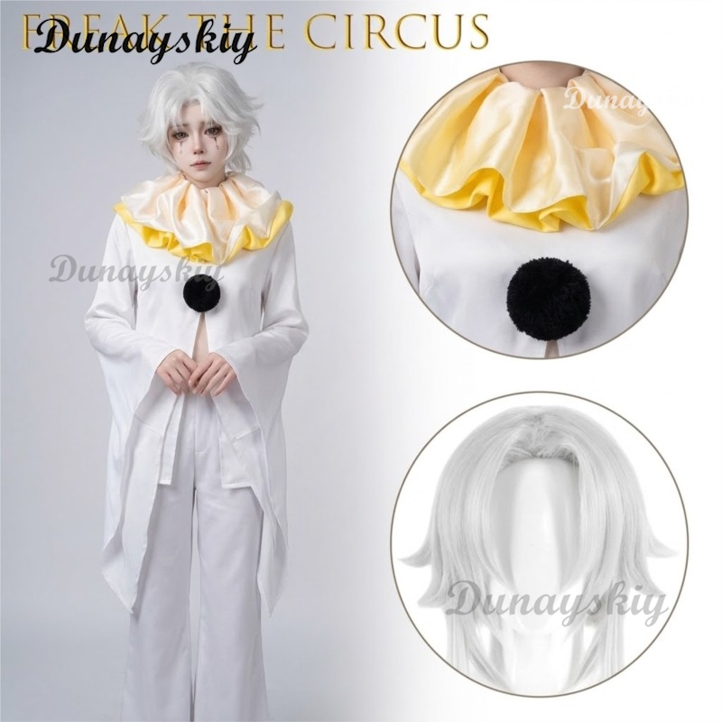 Cosplay Anime White Hair - Costume complet de clown blanc Pierrot