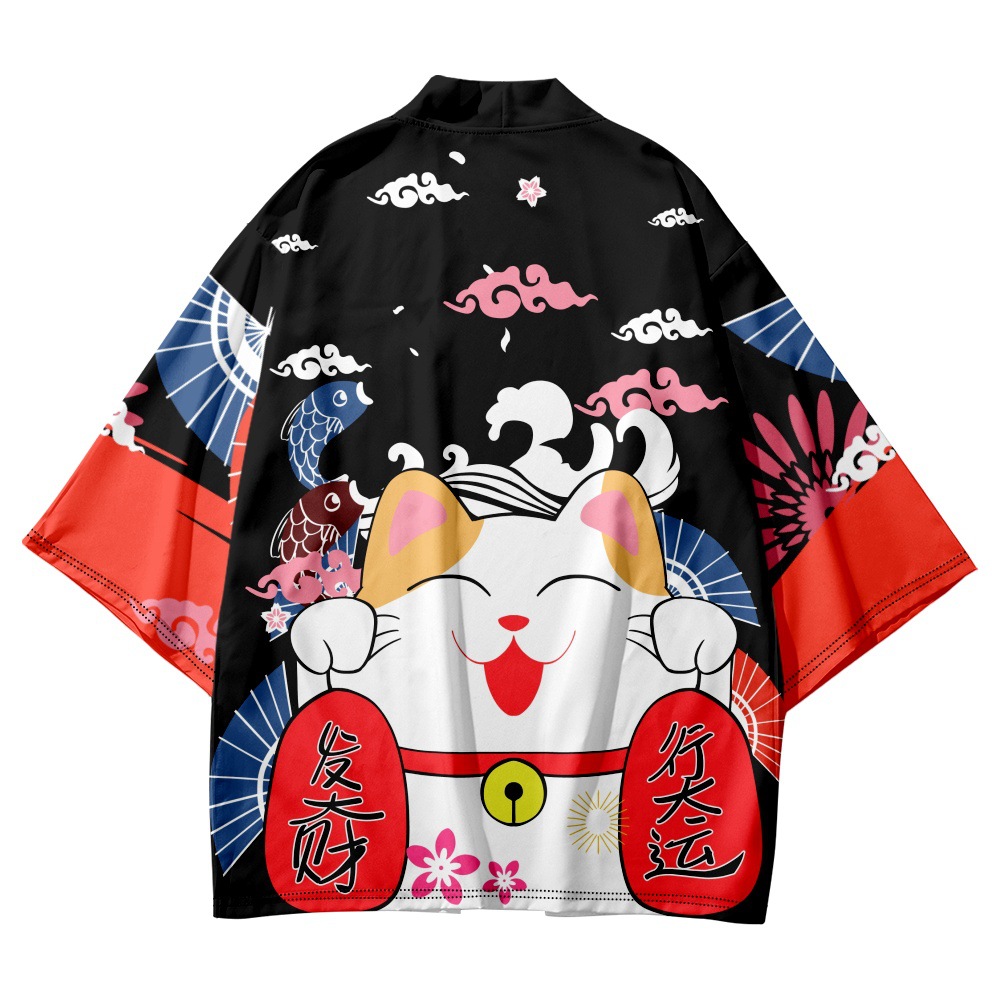 Asian Cosplay Anime - Yukata Cosplay chat imprimé Cardigan samouraï