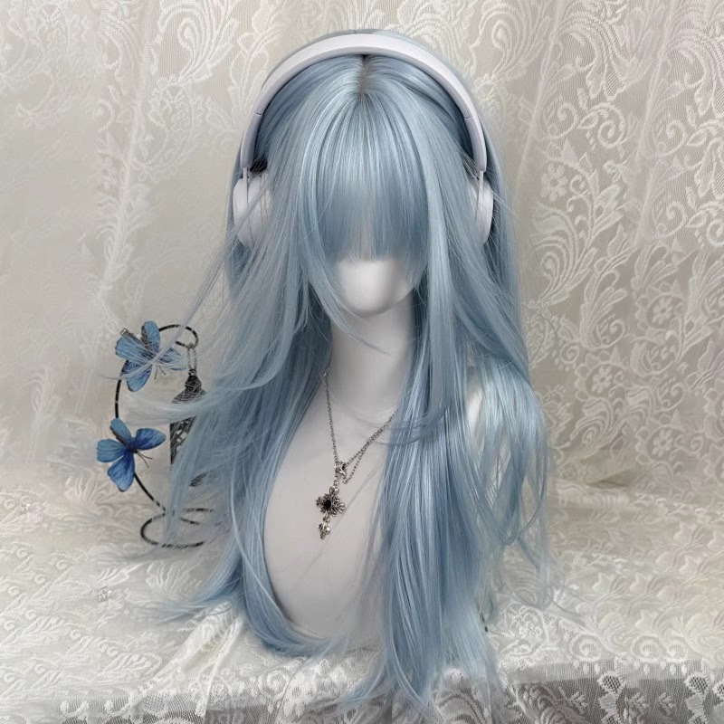 Anime Cosplay Thick - Perruque longue et droite bleu pastel