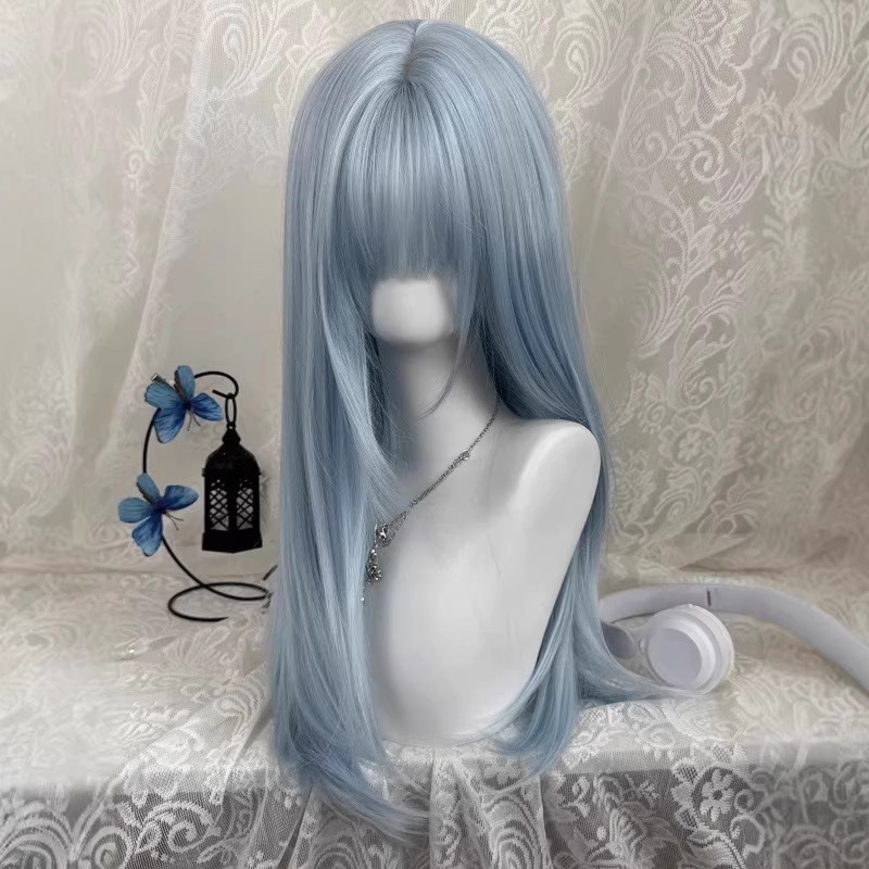 Perruque longue et droite bleu - Anime Cosplay Thick avis et prix